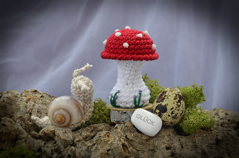 Mini Fliegenpilze u Schnecken 2 Größen Muttertag Glück Pilze Herbst