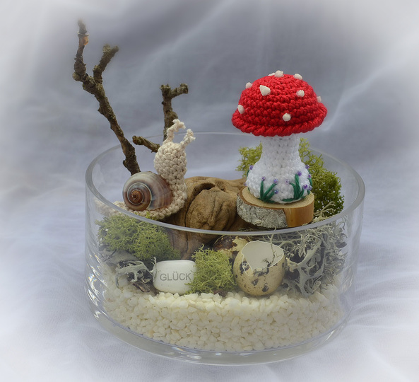 Mini Fliegenpilze u Schnecken 2 Größen Muttertag Glück Pilze Herbst