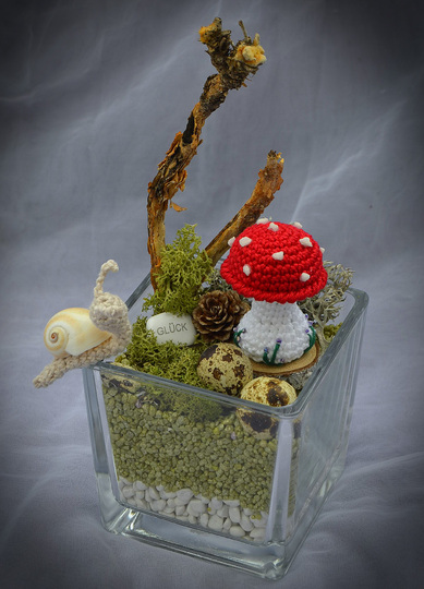 Mini Fliegenpilze u Schnecken 2 Größen Muttertag Glück Pilze Herbst