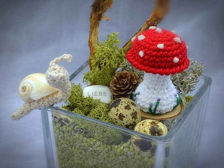 Mini Fliegenpilze u Schnecken 2 Größen Muttertag Glück Pilze Herbst