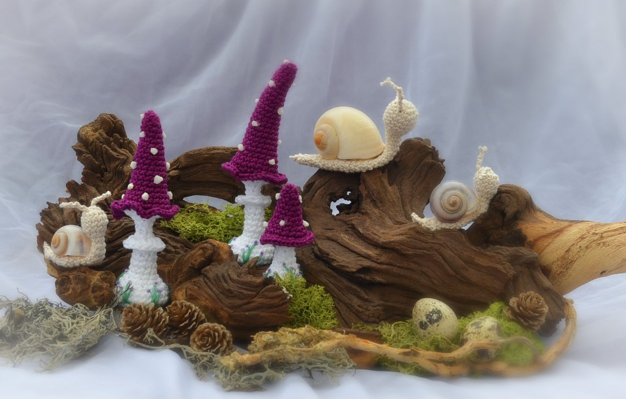 Mini Pilze 3er Set mit 2 Schnecken zu Muttertag Glücksbringer Herbstdeko