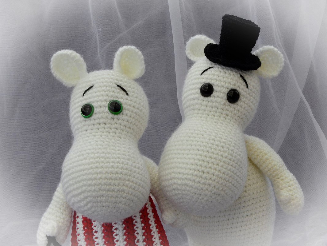 Hippo Nilpferd Mama Papa Mumins mit Schürze Handtasche und Zylinder - Bild 4