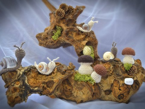 Mini Pilze Steinpilz Marone 2er Set und 2 Schnecken zu Muttertag Glücksbringer und Herbstdeko