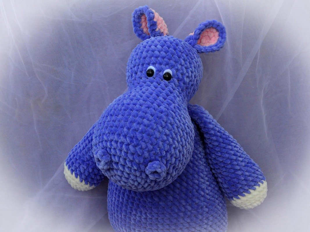 XXL Nilpferd 50 cm Hippo aus Chenillewolle - Bild 10