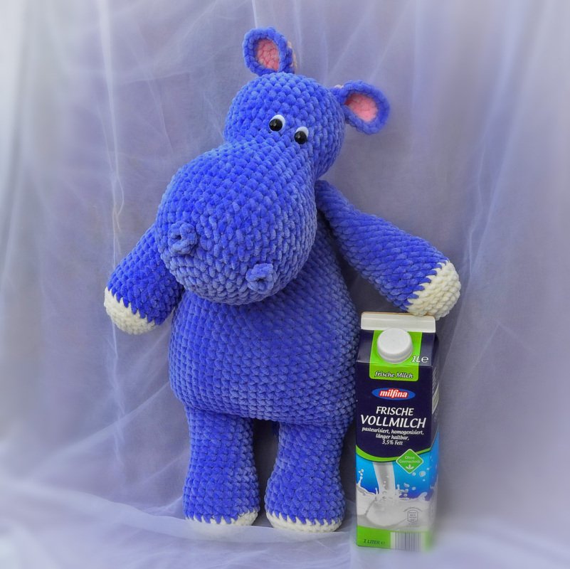 XXL Nilpferd 50 cm Hippo aus Chenillewolle - Bild 3