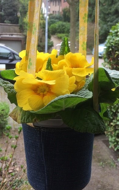 Hängeampel aus Molkereibecher/Gemüse-Eimerchen