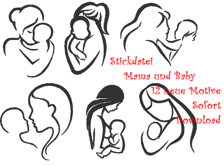 Stickdatei Mama und Baby 2.0 12 neue Motive