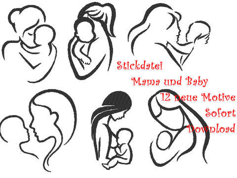 Stickdatei Mama und Baby 2.0 12 neue Motive