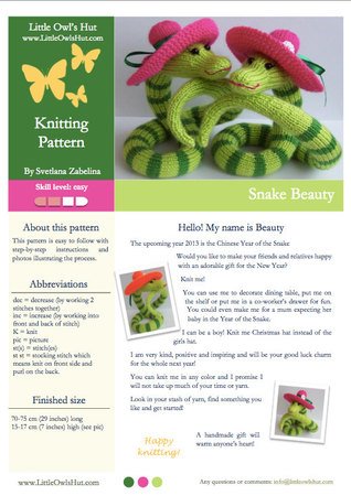 008 Knitting Pattern - Snake Beauty - Amigurumi PDF File by Zabelina CP