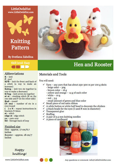 131 Knitting Pattern - Hen and Rooster - Amigurumi PDF file by Zabelina CP