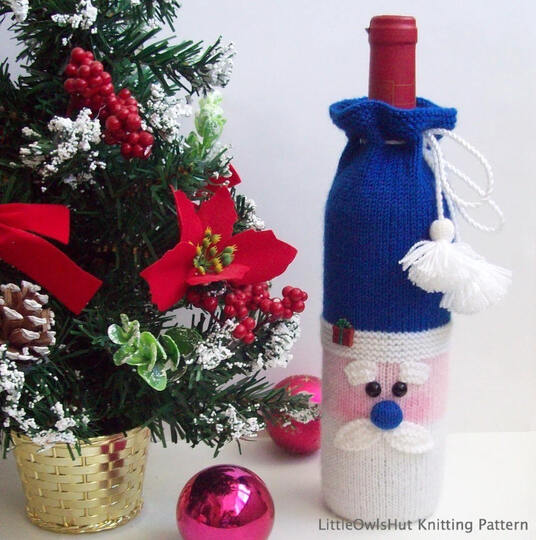 152 Knitting Pattern - Santa bottle covers for wine and champagne - Amigurumi PDF file by Zabelina