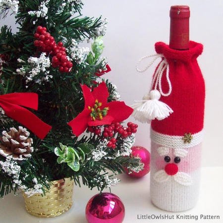 152 Knitting Pattern - Santa bottle covers for wine and champagne - Amigurumi PDF file by Zabelina