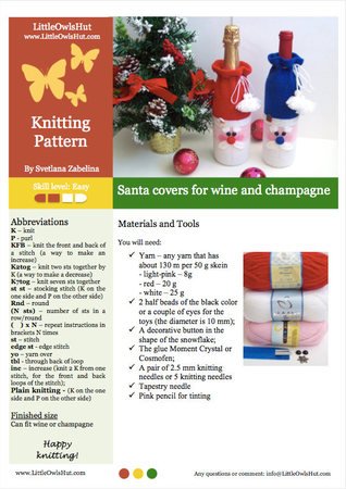 152 Knitting Pattern - Santa bottle covers for wine and champagne - Amigurumi PDF file by Zabelina