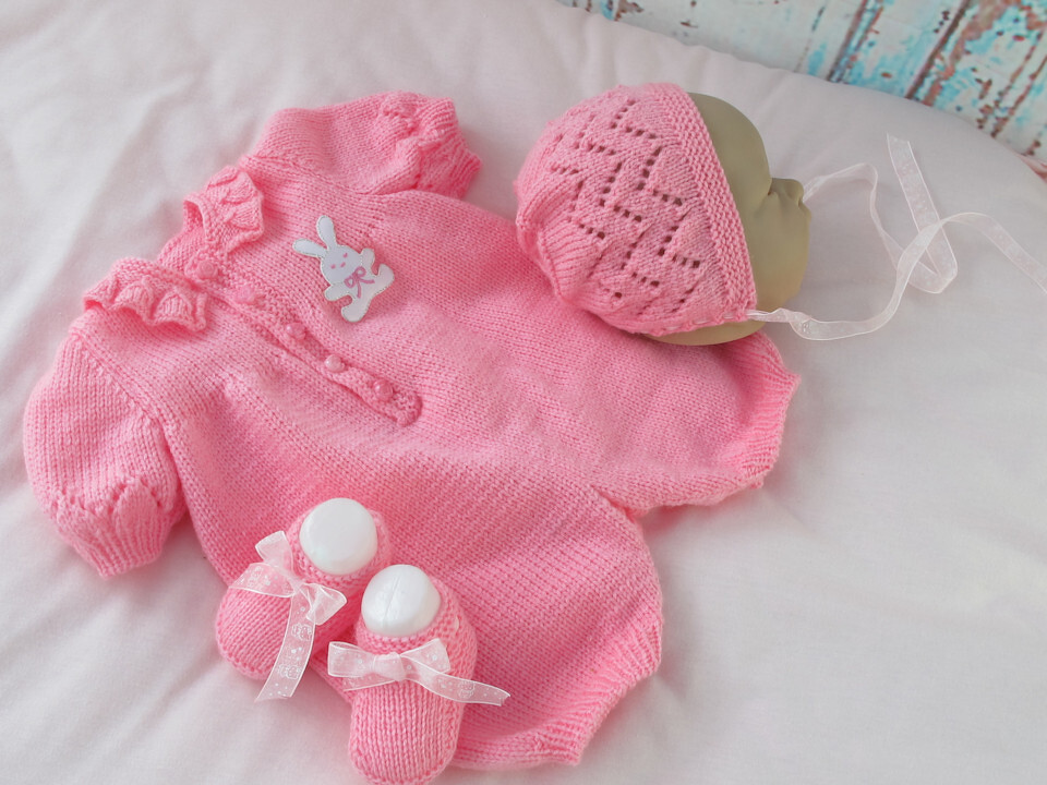 Strickanleitung  Babyset 3-teilig Carlotta Gr.50/52 für Baby und Reborn