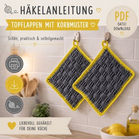 Topflappen häkeln Korbmuster