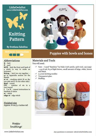 181 Knitting Pattern - Dogs with bowls and bones - Amigurumi PDF file by Zabelina CP
