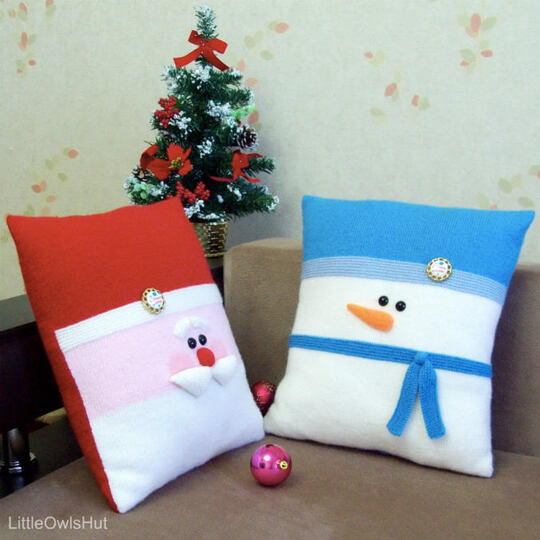 176 Knitting Pattern - Santa and Snowman Christmas Pillow cases with pillows - Amigurumi PDF file by Zabelina CP