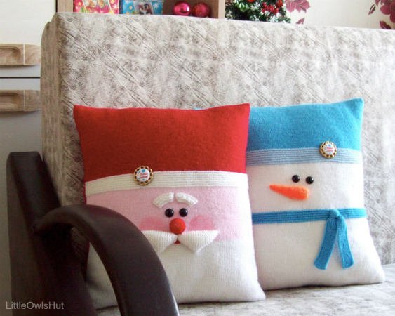 176 Knitting Pattern - Santa and Snowman Christmas Pillow cases with pillows - Amigurumi PDF file by Zabelina CP