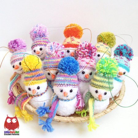 162 Knitting Pattern - Snowman with 3 hats - Amigurumi PDF file by Zabelina