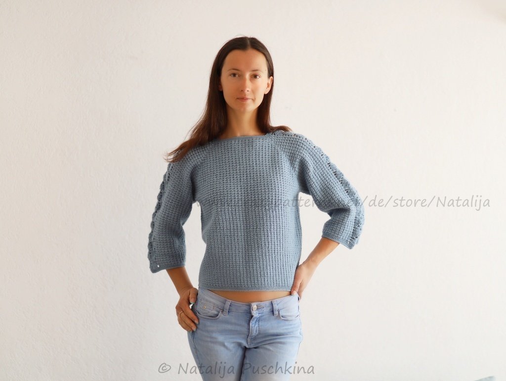 Pullover mit 3/4 Ärmeln in Größen S, M, L - Anleitung mit Häkelschrift - Bild 2