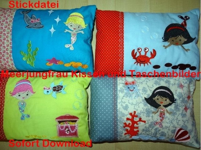 Stickdatei Meerjungfrau Kissen und Taschenbild