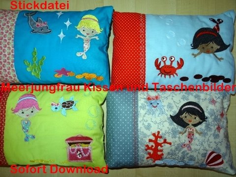 Stickdatei Meerjungfrau Kissen und Taschenbild
