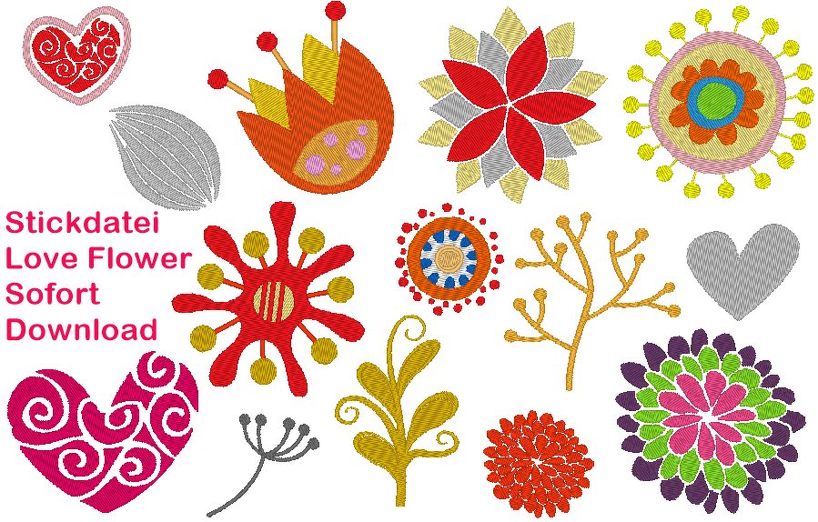 Stickdatei Blumen Herz Love Flower