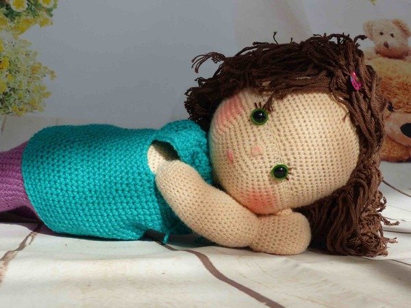 Doll Lizzy, Toddler doll, doll with hair, crochet pattern doll