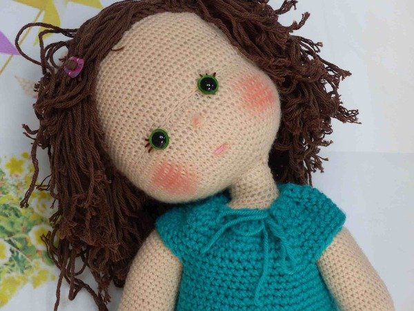 Doll Lizzy, Toddler doll, doll with hair, crochet pattern doll
