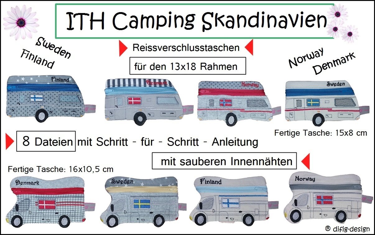 Stickdateien ITH Camping Skandinavien für den 13x18 Rahmen