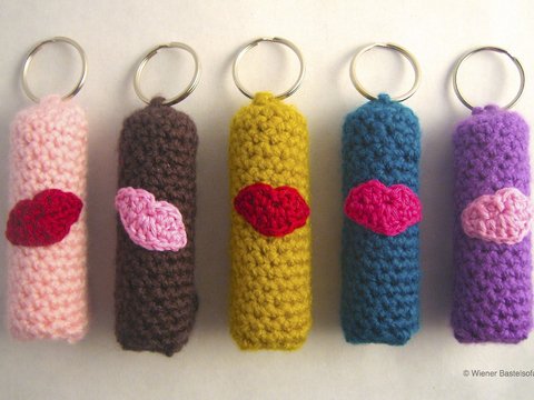 Täschchen „Kussmund“ für Lippenpflege, Schlüsselanhänger, Taschenbaumler