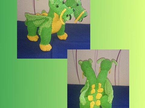 Doppelkopf Drache Grün - Amigurumi
