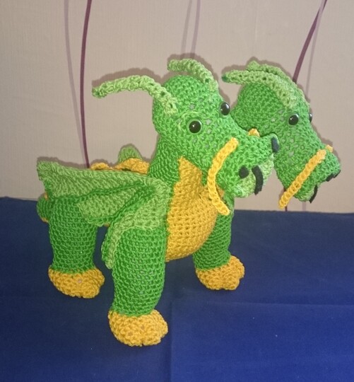 Doppelkopf Drache Grün - Amigurumi