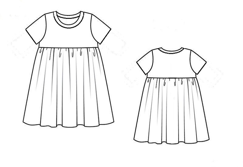 Knitted Dress for girl, short and long sleeves,dress for home, sewing pattern, sizes 1-7 years.
