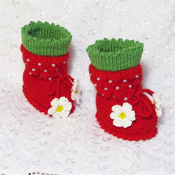 Knitted Booties-strawberries,baby knitting pattern,warm boots,warm baby booties,crib shoes. - Image 3
