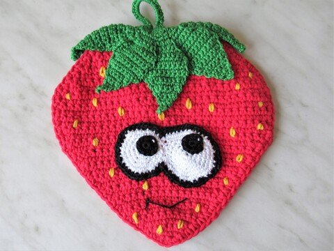 Häkelanleitung Topflappen Erdbeere