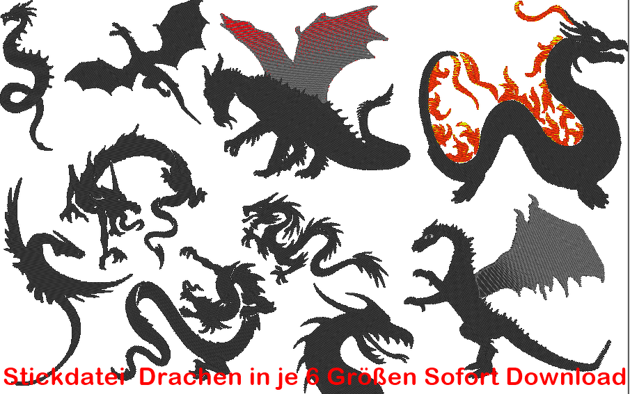 Stickdatei Drachen Silhouette Drache