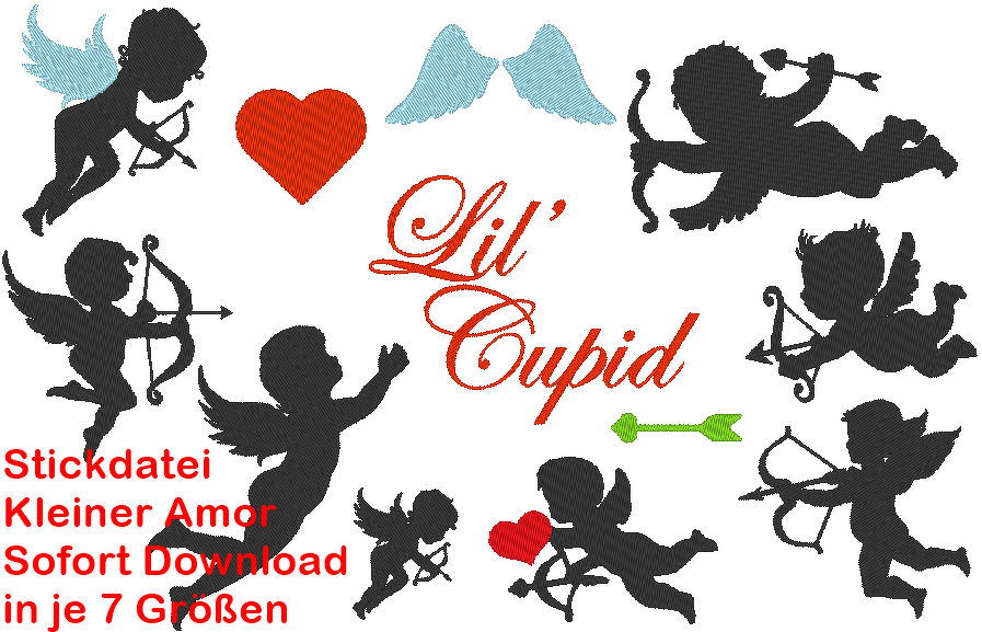 Stickdatei Amor Silhouette Cupid Hochzeit