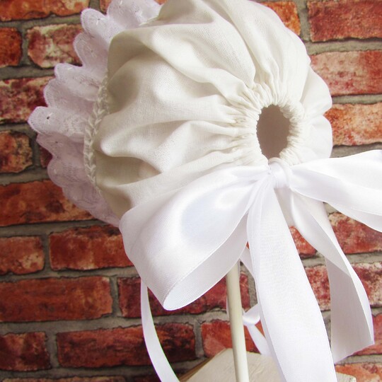 Bonnet with frills for girls, boys, toddler, children, christening luxury, bonnet baptism. Seven sizes.