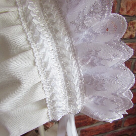 Bonnet with frills for girls, boys, toddler, children, christening luxury, bonnet baptism. Seven sizes.