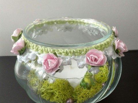 Häkelanleitung Rosenblüten-Windlicht