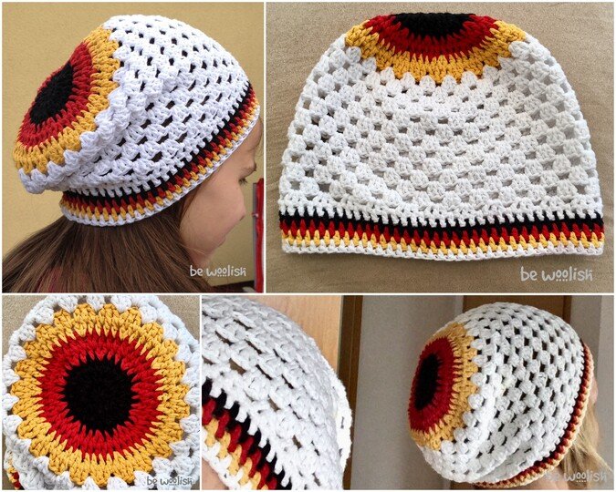 WM - Beanie Deutschland / Fan - Mütze - Häkelanleitung - einfach an alle Größen anzupassen