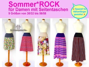 Damenrock in 5 Längen Sommer.ROCK mit Seitentaschen in 9 Größen Nähanleitung mit Schnittmuster von firstloungeberlin