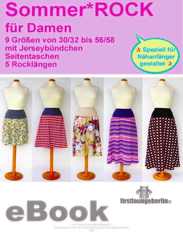 Damenrock in 5 Längen Sommer.ROCK mit Seitentaschen in 9 Größen Nähanleitung mit Schnittmuster von firstloungeberlin - Bild 7
