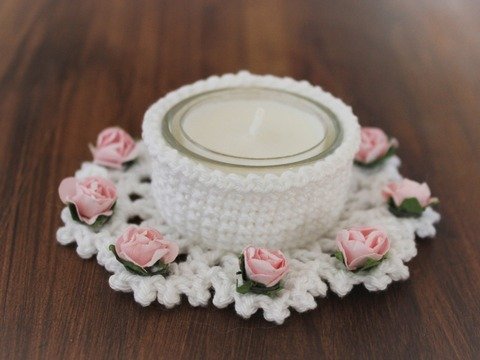 Häkelanleitung Teelicht Rose