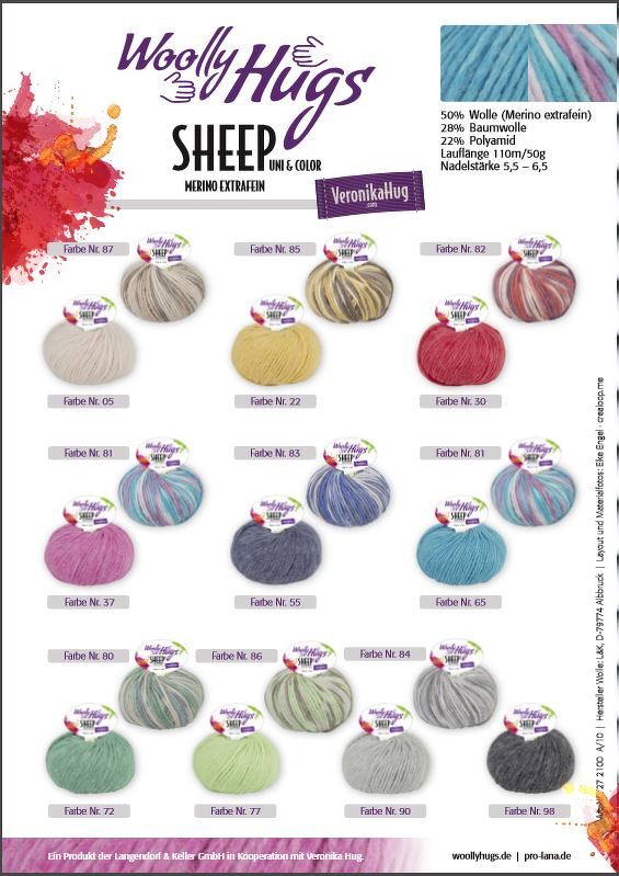 Mehrere Knäuel extrafeines Merinogarn in Uni- und Multicolor mit Materialangaben