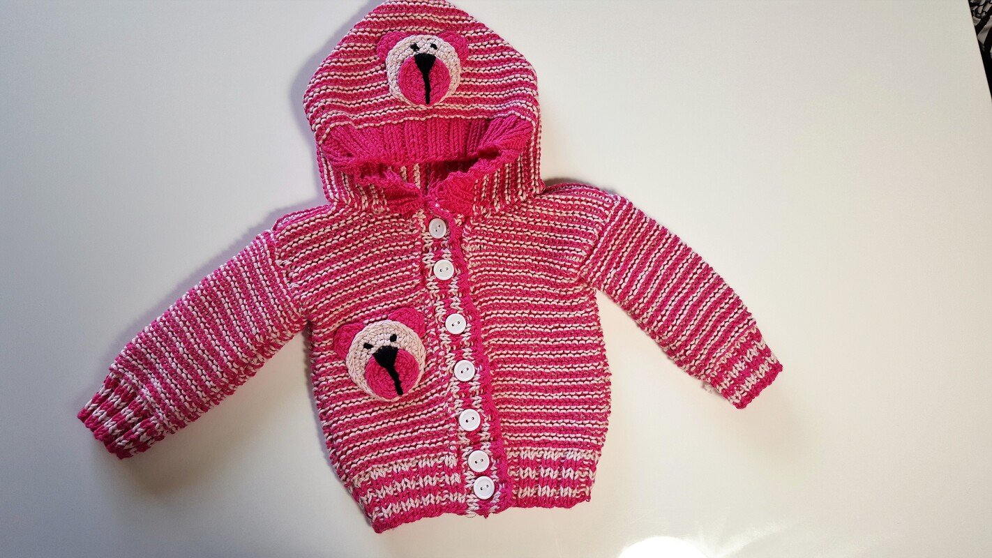 116 Strickanleitung Babystrickjacke Bär Größe 50 bis 62