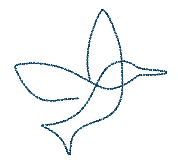 Einliniger Kolibri-Umriss aus blauen Stichlinien auf weißem Hintergrund