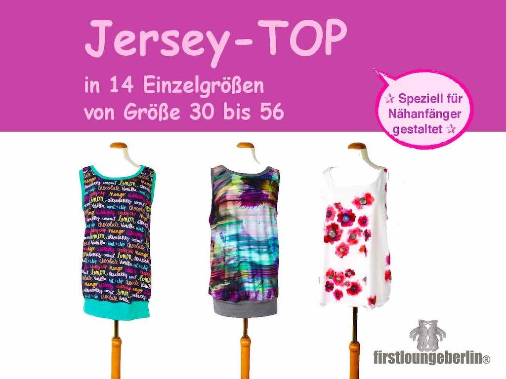 Jersey.TOP mit Bündchen, lässig für Damen in 14 Einzelgrößen Gr. 30 bis 56 Nähanleitung mit Schnittmuster von firstloungeberlin