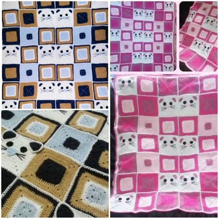 Crochet pattern for baby blanket of kittens PDF english-deutsch-dutch ternura amigurumi